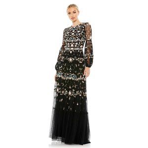Mac Duggal Embroidered Floral Long Sleeve Gown in Black 8 Womens Dress